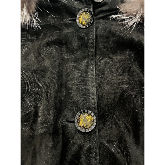 Prodi Women’s Winter Genuine Embossed Black Leather Coat Fox Fur Trim XXL - Picture 15 of 16